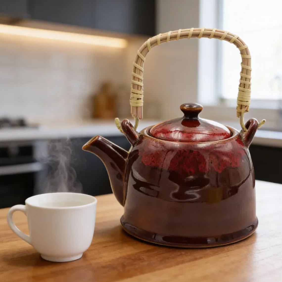 Tetera de Cerámica Estilo Japonés 800ml con Mango de Bambú 5