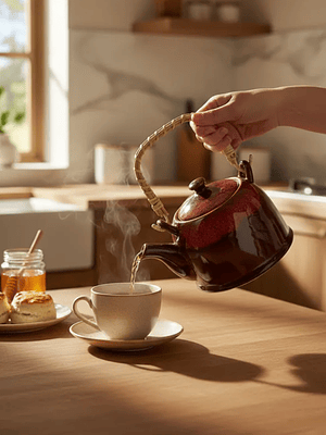Tetera de Cerámica Estilo Japonés 800ml con Mango de Bambú