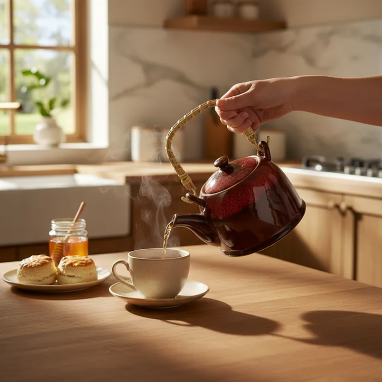 Tetera de Cerámica Estilo Japonés 800ml con Mango de Bambú 1