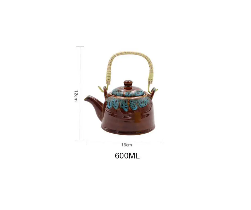 Tetera de Cerámica Esmaltada 600ml con Asa de Bambú 3