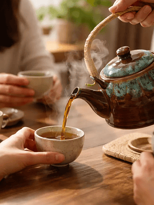 Tetera de Cerámica Esmaltada 600ml con Asa de Bambú