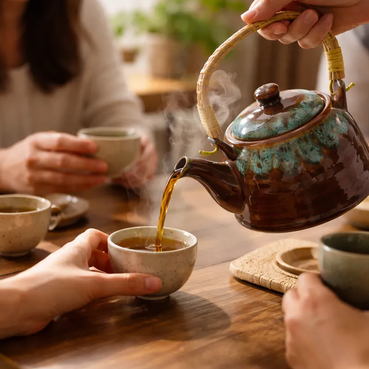 Tetera de Cerámica Esmaltada 600ml con Asa de Bambú 2