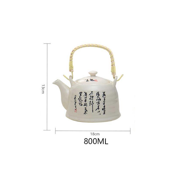 Tetera De Cerámica Estilo Oriental Con Caligrafía 800ml 3