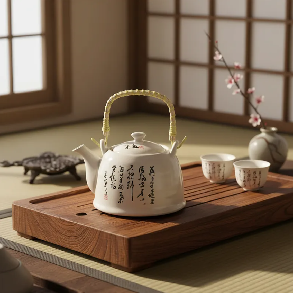 Tetera De Cerámica Estilo Oriental Con Caligrafía 800ml 1