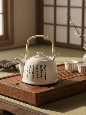 Tetera De Cerámica Estilo Oriental Con Caligrafía 800ml