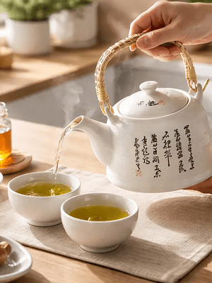 Tetera De Cerámica Estilo Oriental Con Caligrafía 800ml