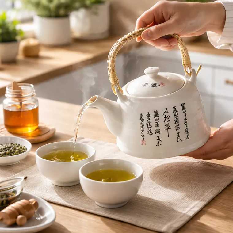 Tetera De Cerámica Estilo Oriental Con Caligrafía 800ml 2