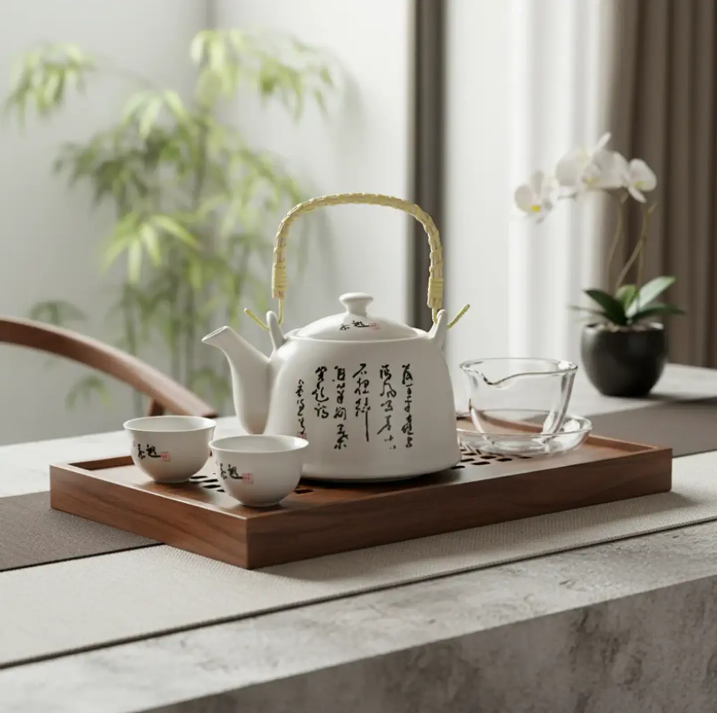 Tetera De Cerámica Estilo Oriental 600ml Con Asa De Bambú 5