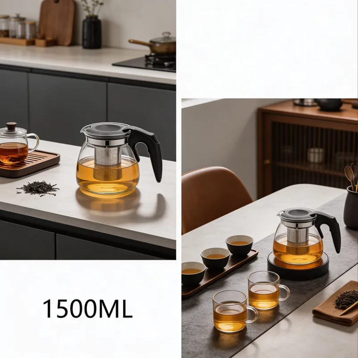 Tetera de vidrio con infusor acero inoxidable 1500ml 5