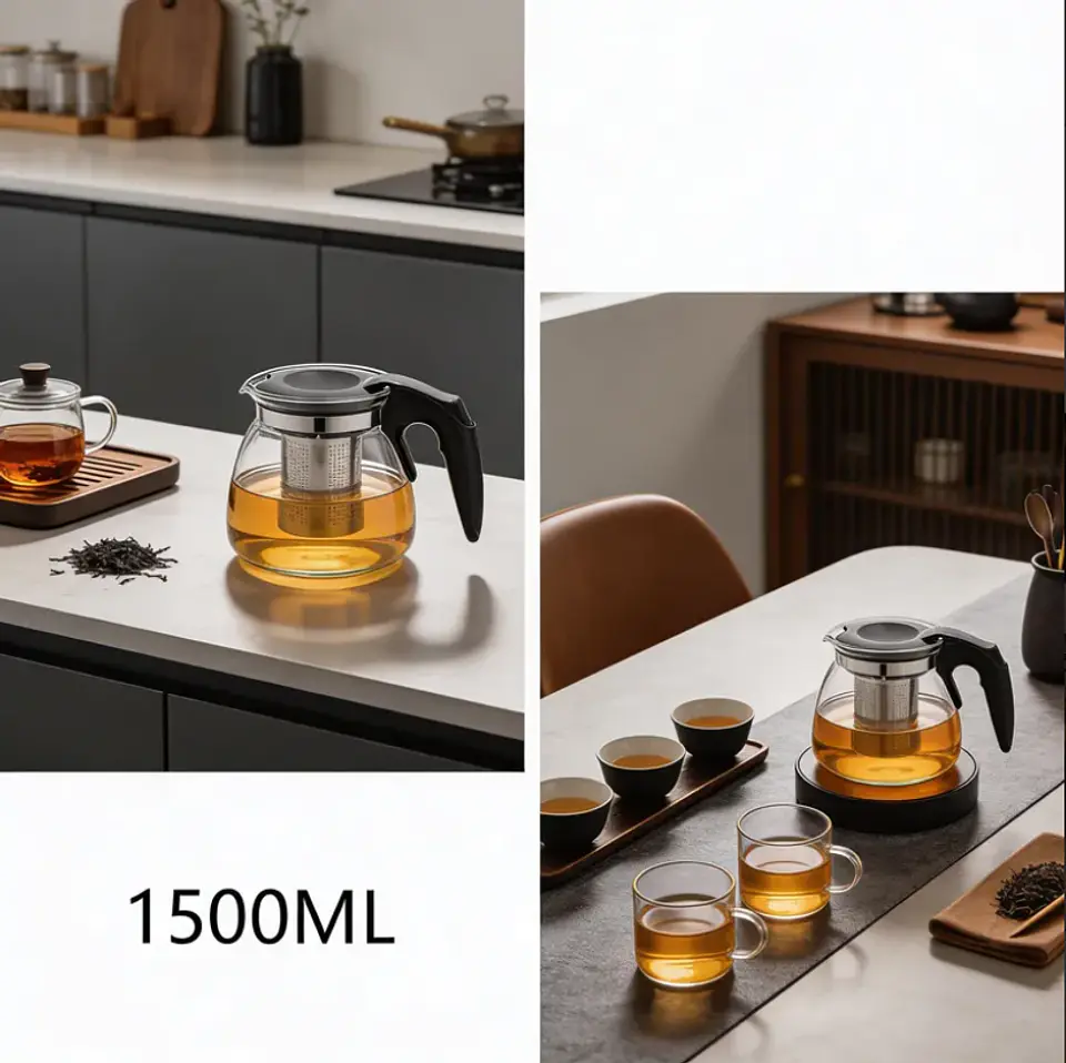 Tetera de vidrio con infusor acero inoxidable 1500ml 5