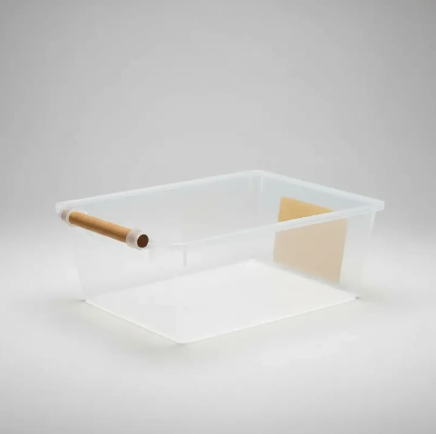 Caja organizadora transparente con asa de madera 1