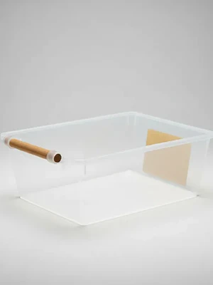Caja organizadora transparente con asa de madera
