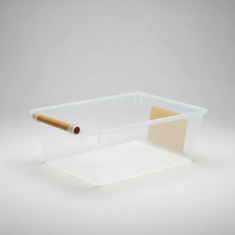 Caja organizadora transparente con asa de madera 1