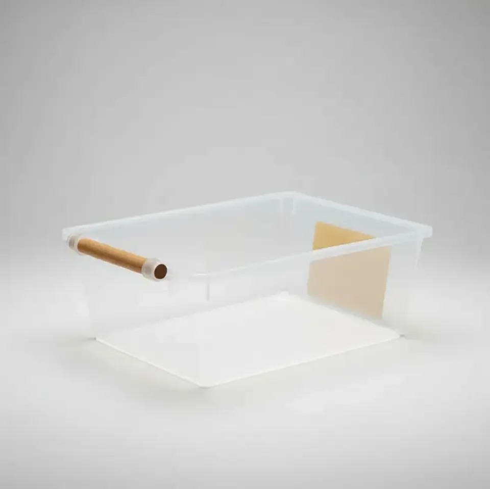 Caja organizadora transparente con asa de madera 1