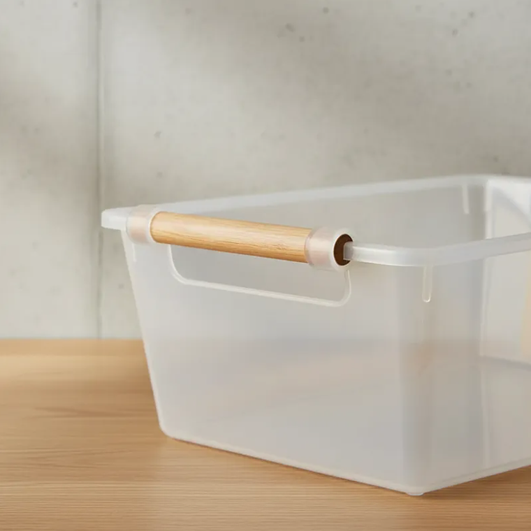 Caja organizadora transparente con asa de madera 4