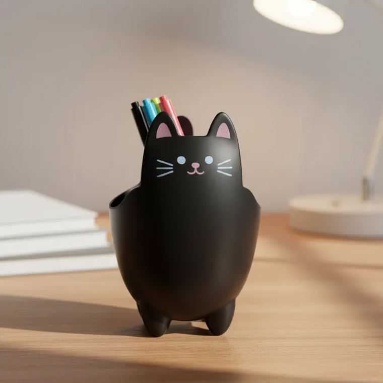 Porta Lápices Organizador Escritorio Diseño Gato Kawaii 20cm 3
