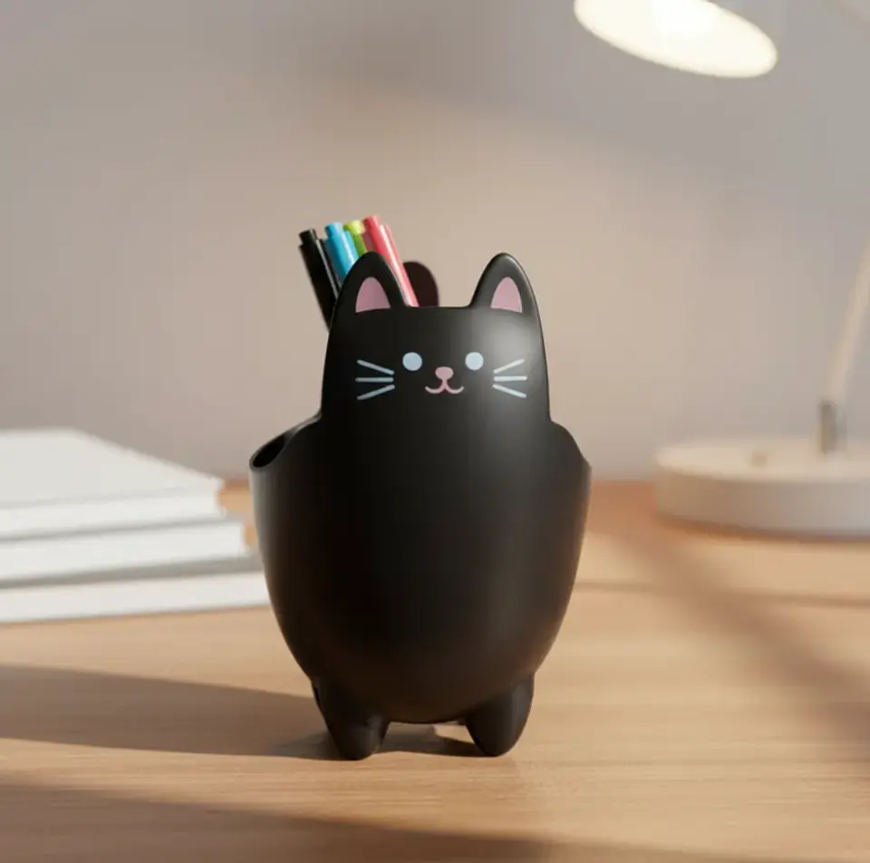Porta Lápices Organizador Escritorio Diseño Gato Kawaii 20cm 3
