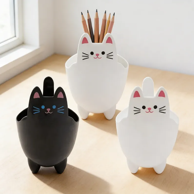 Porta Lápices Organizador Escritorio Diseño Gato Kawaii 20cm 1