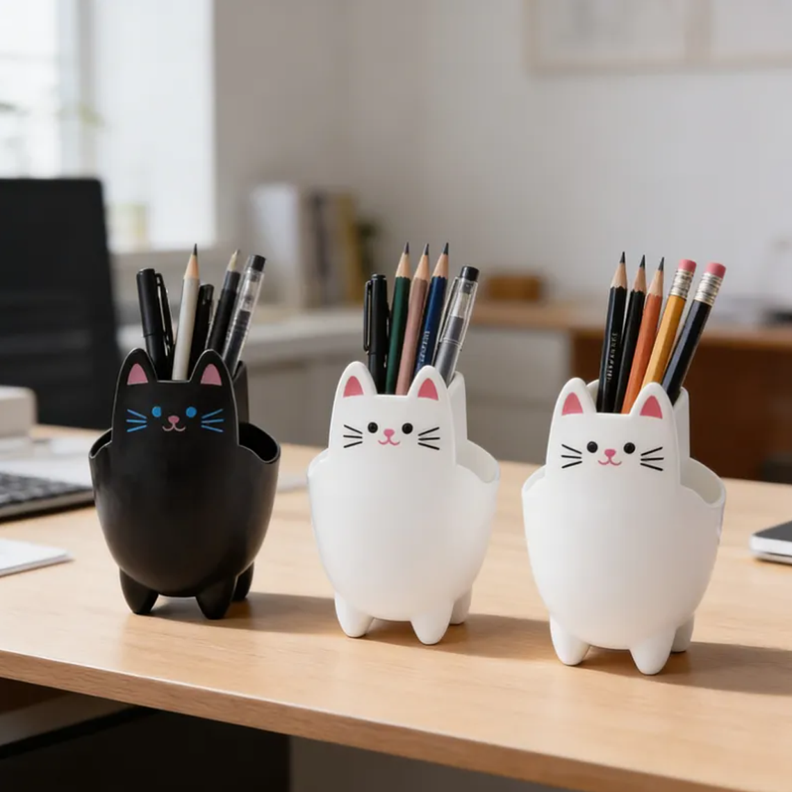 Porta Lápices Organizador Escritorio Diseño Gato Kawaii 20cm 5