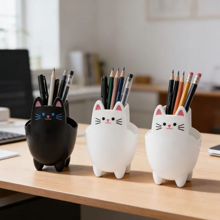 Porta Lápices Organizador Escritorio Diseño Gato Kawaii 20cm 5