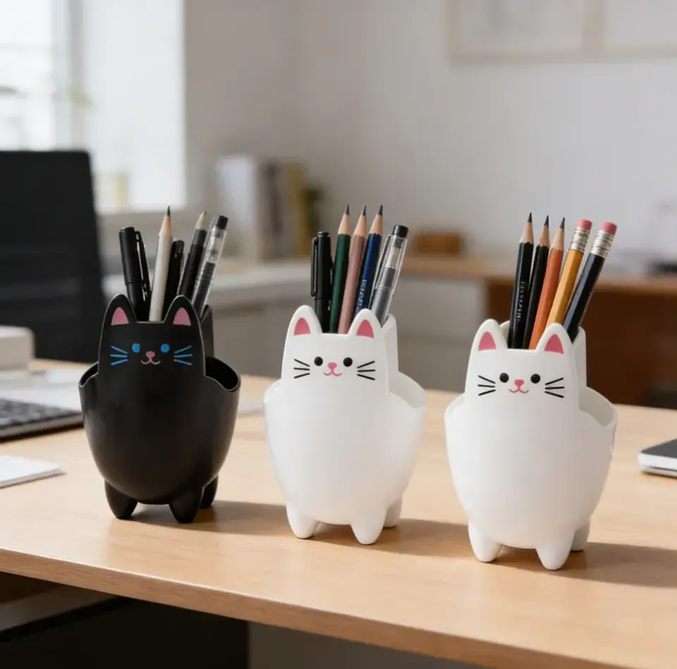 Porta Lápices Organizador Escritorio Diseño Gato Kawaii 20cm 5