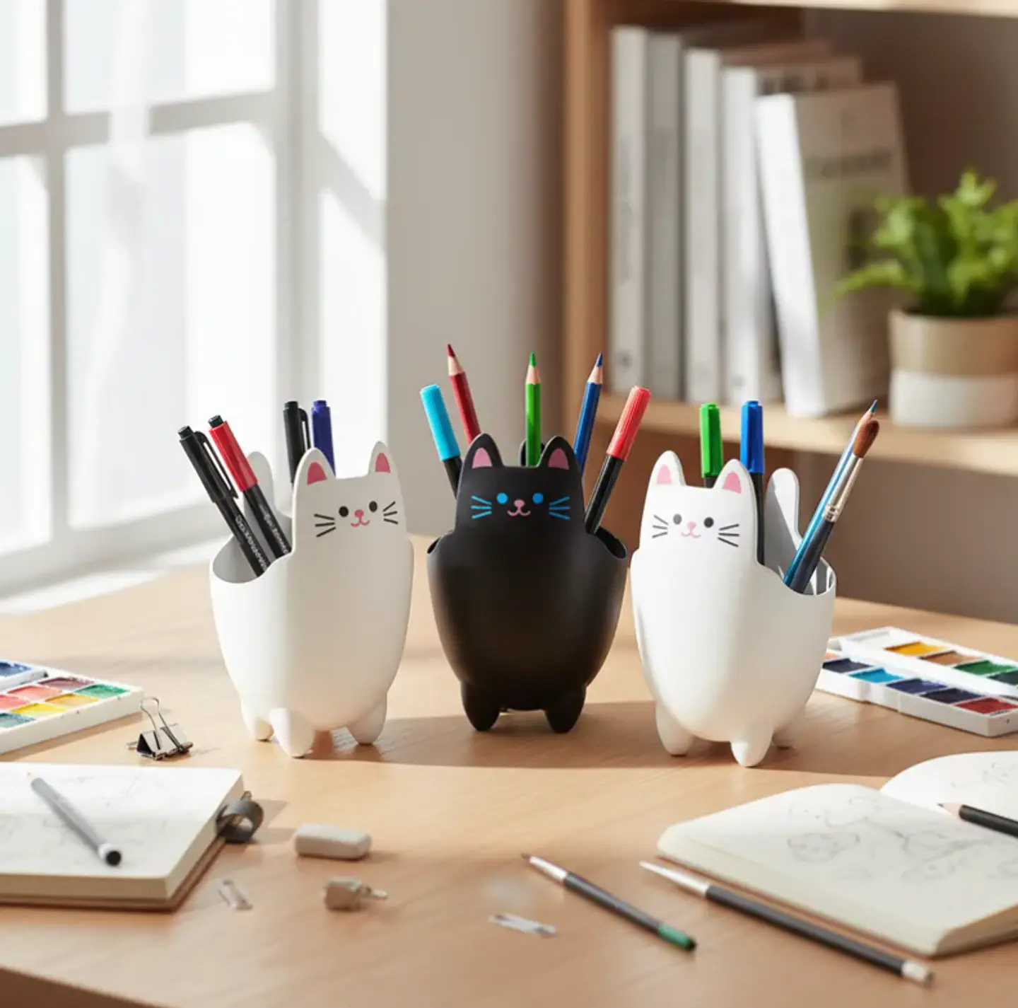 Porta Lápices Organizador Escritorio Diseño Gato Kawaii 20cm 6