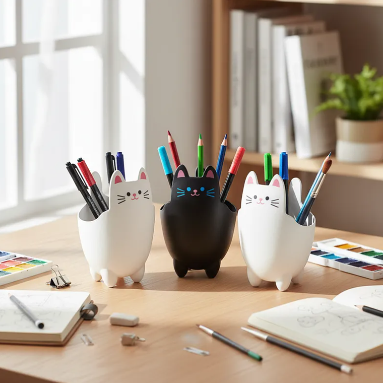 Porta Lápices Organizador Escritorio Diseño Gato Kawaii 20cm 6