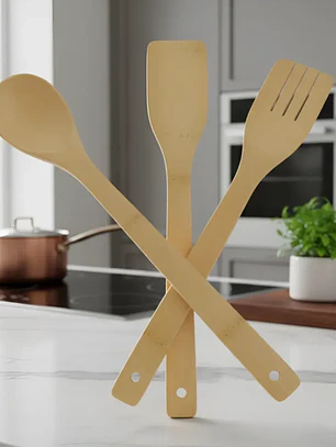 Set Utensilios Madera Cuchara Espatula Cocina