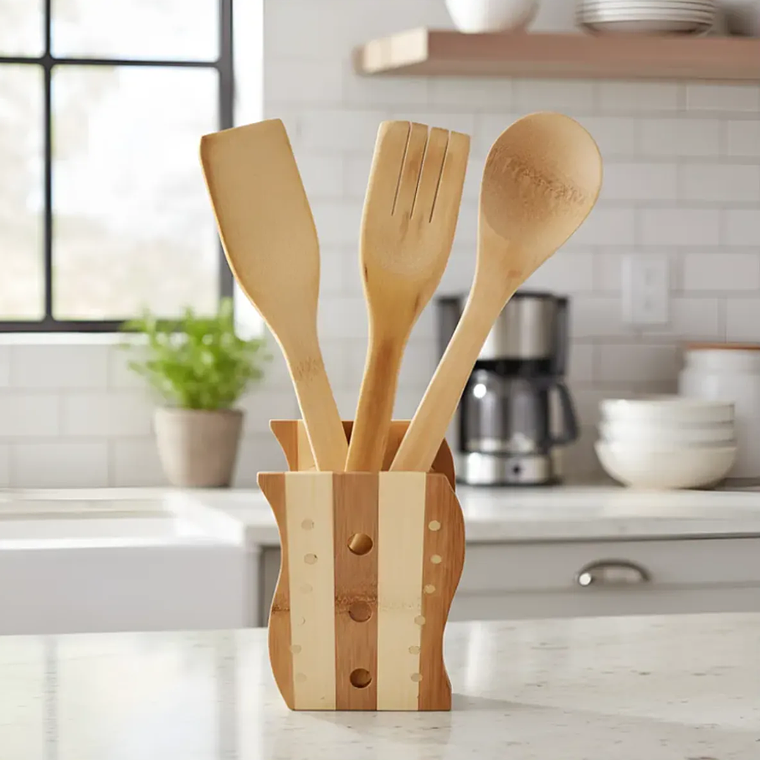 Set Utensilios Madera Cuchara Espatula Cocina 1