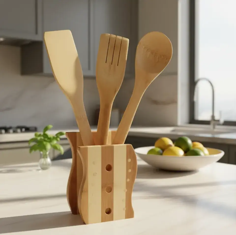 Set Utensilios Madera Cuchara Espatula Cocina 3