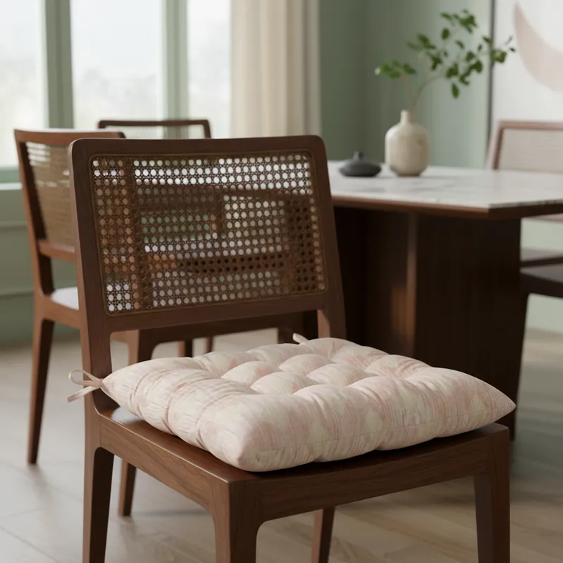 Cojín para silla acolchado capitoné con amarras 40X40CM 2