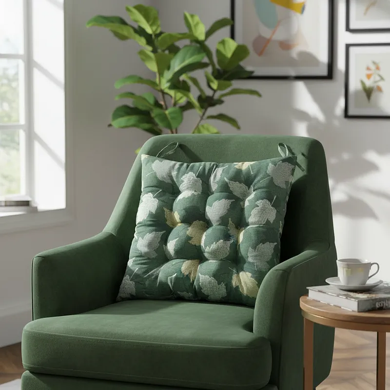 Cojín Para Silla 40x40cm Acolchado Diseño Hojas 1