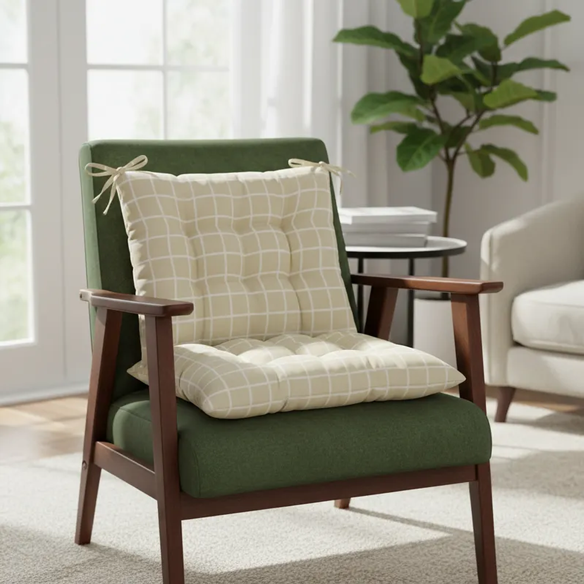 Cojín Para Silla Acolchado Cuadrillé 40x40cm Con Amarras 2