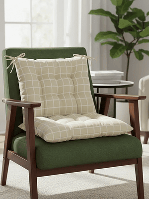 Cojín Para Silla Acolchado Cuadrillé 40x40cm Con Amarras