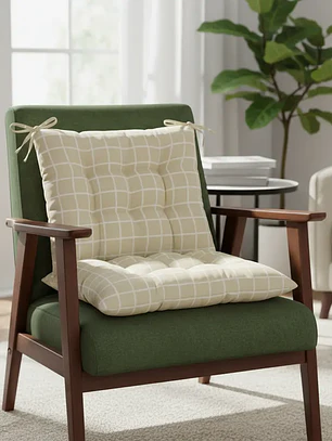 Cojín Para Silla Acolchado Cuadrillé 40x40cm Con Amarras