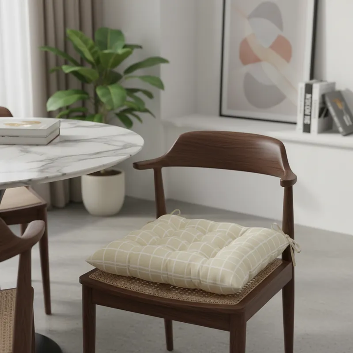 Cojín Para Silla Acolchado Cuadrillé 40x40cm Con Amarras 3