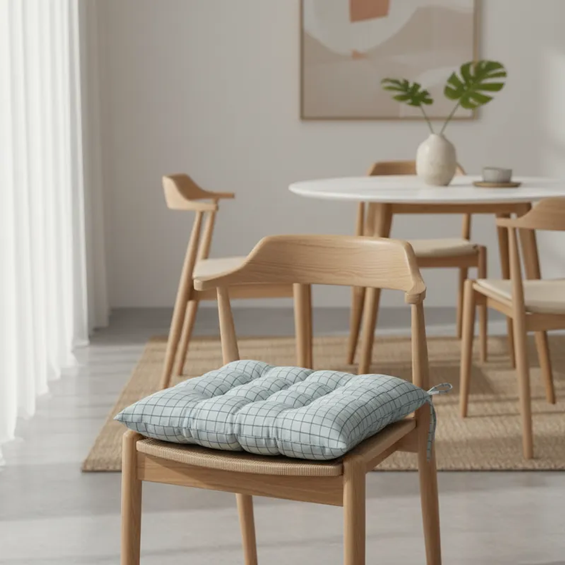 Cojín Acolchado Para Silla Cuadrillé 40x40cm Con Amarras 1