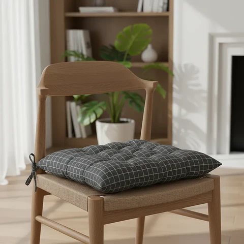 Cojín Acolchado Para Silla Cuadrillé 40x40cm Con Amarras