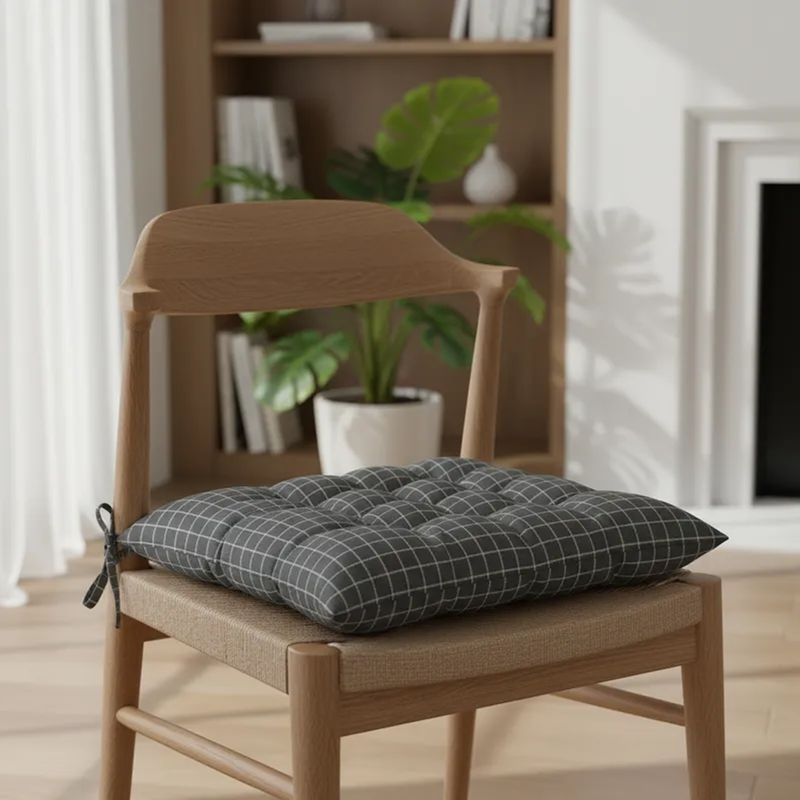 Cojín Acolchado Para Silla Cuadrillé 40x40cm Con Amarras 2