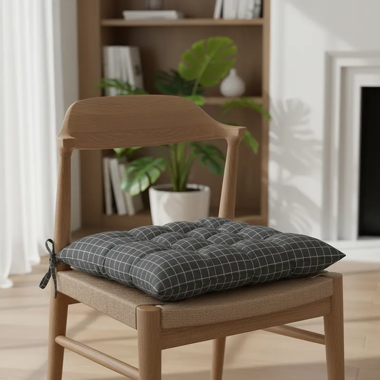 Cojín Acolchado Para Silla Cuadrillé 40x40cm Con Amarras 2