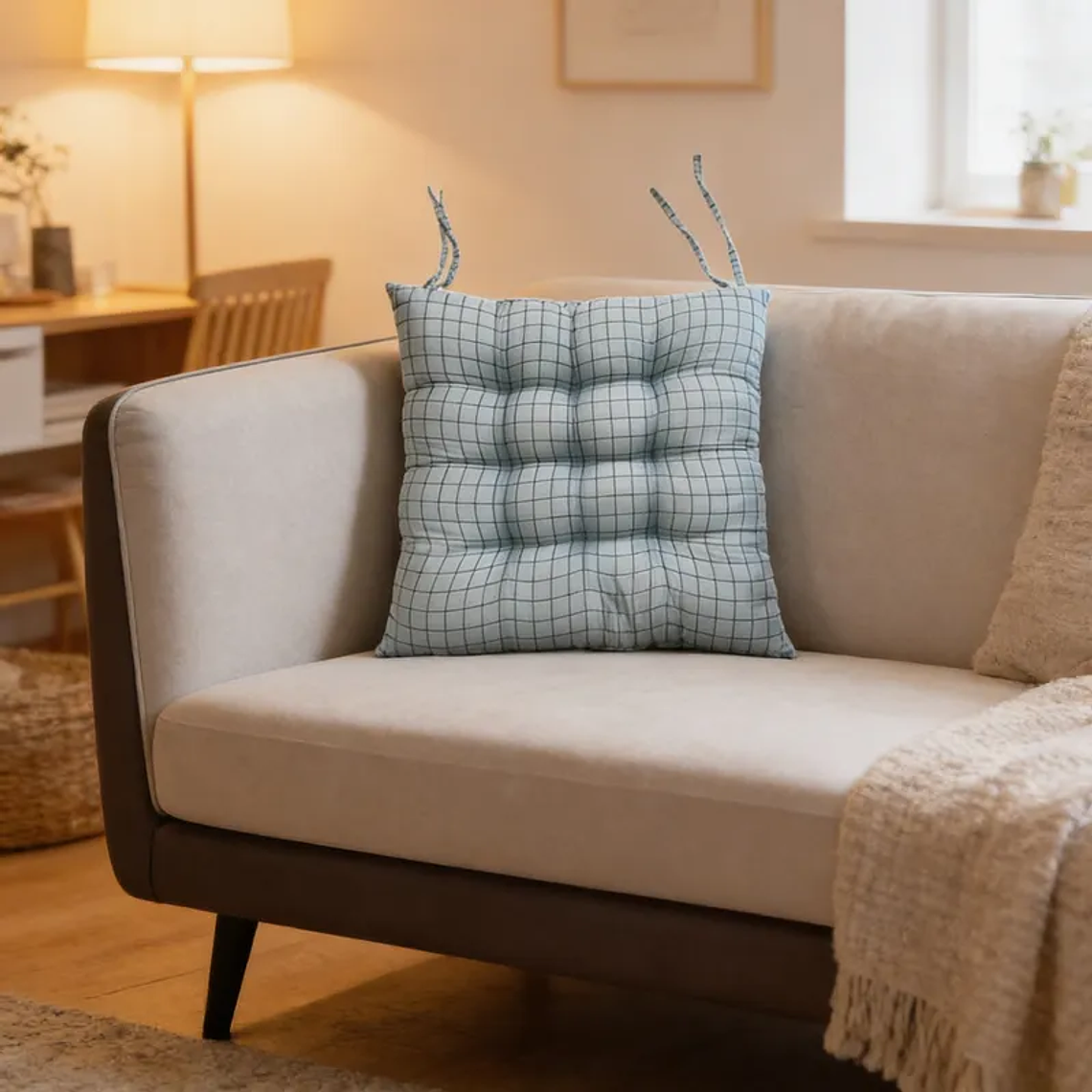 Cojín Acolchado Para Silla Cuadrillé 40x40cm Con Amarras 3