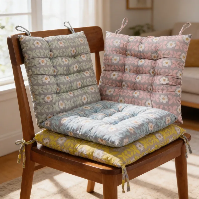 Cojín para silla acolchado Floreado 40x40 cm con amarras 2