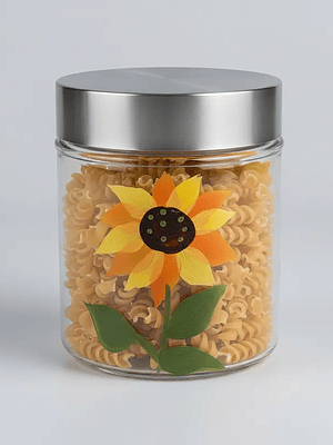 Frasco de Vidrio 700ml Tapa Acero Diseño Girasol