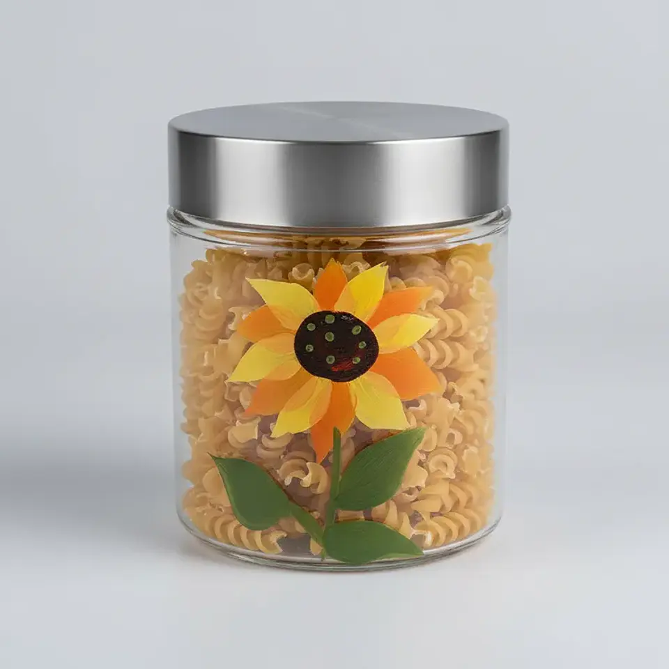 Frasco de Vidrio 700ml Tapa Acero Diseño Girasol 1
