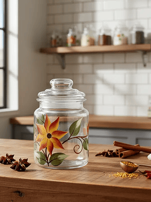 Frasco Vidrio Decorado Para Condimentos Con Tapa 280ML