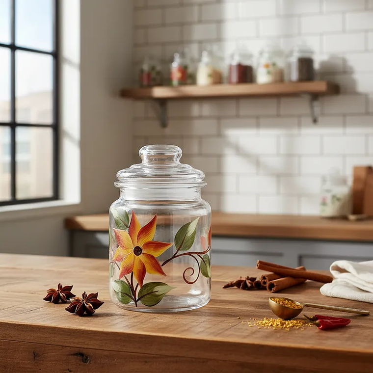 Frasco Vidrio Decorado Para Condimentos Con Tapa 280ML 1