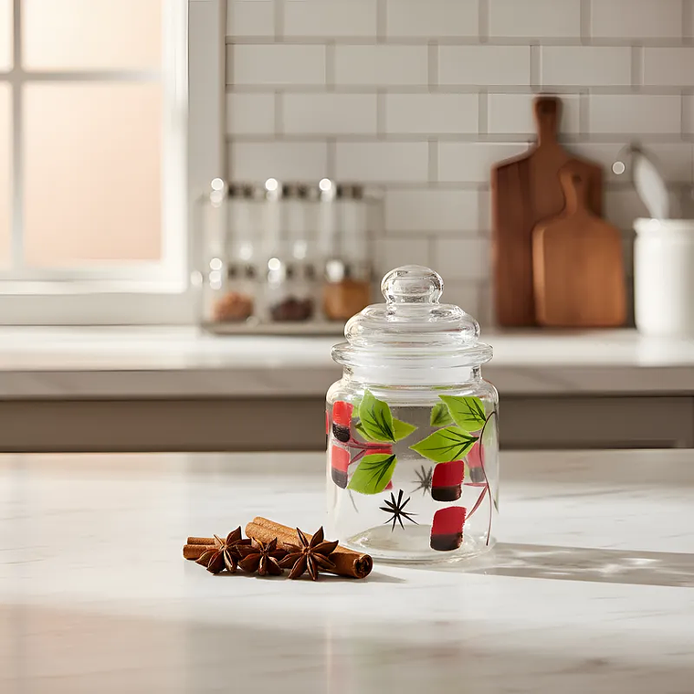 Frasco Vidrio Decorado Para Condimentos Con Tapa 280ML 3