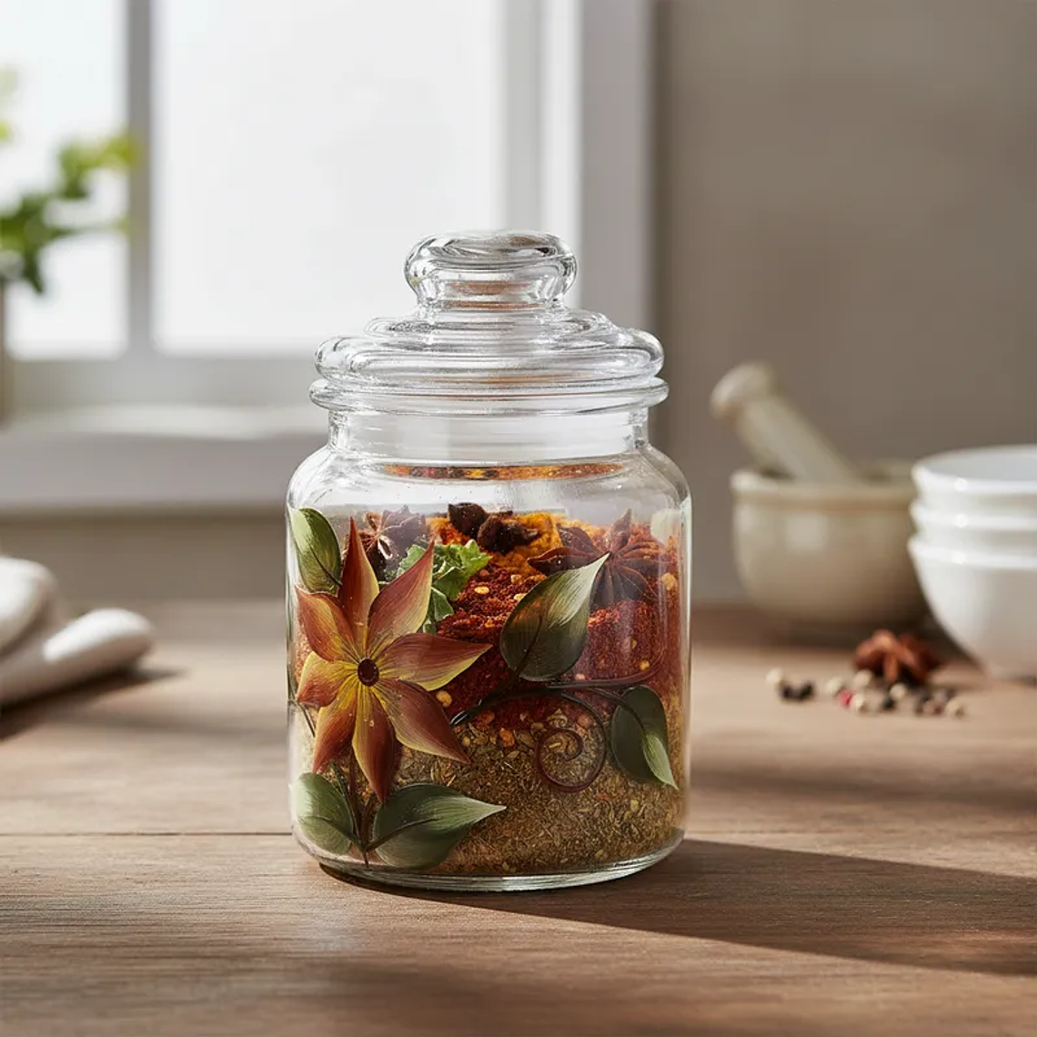 Frasco Vidrio Decorado Para Condimentos Con Tapa 280ML 4