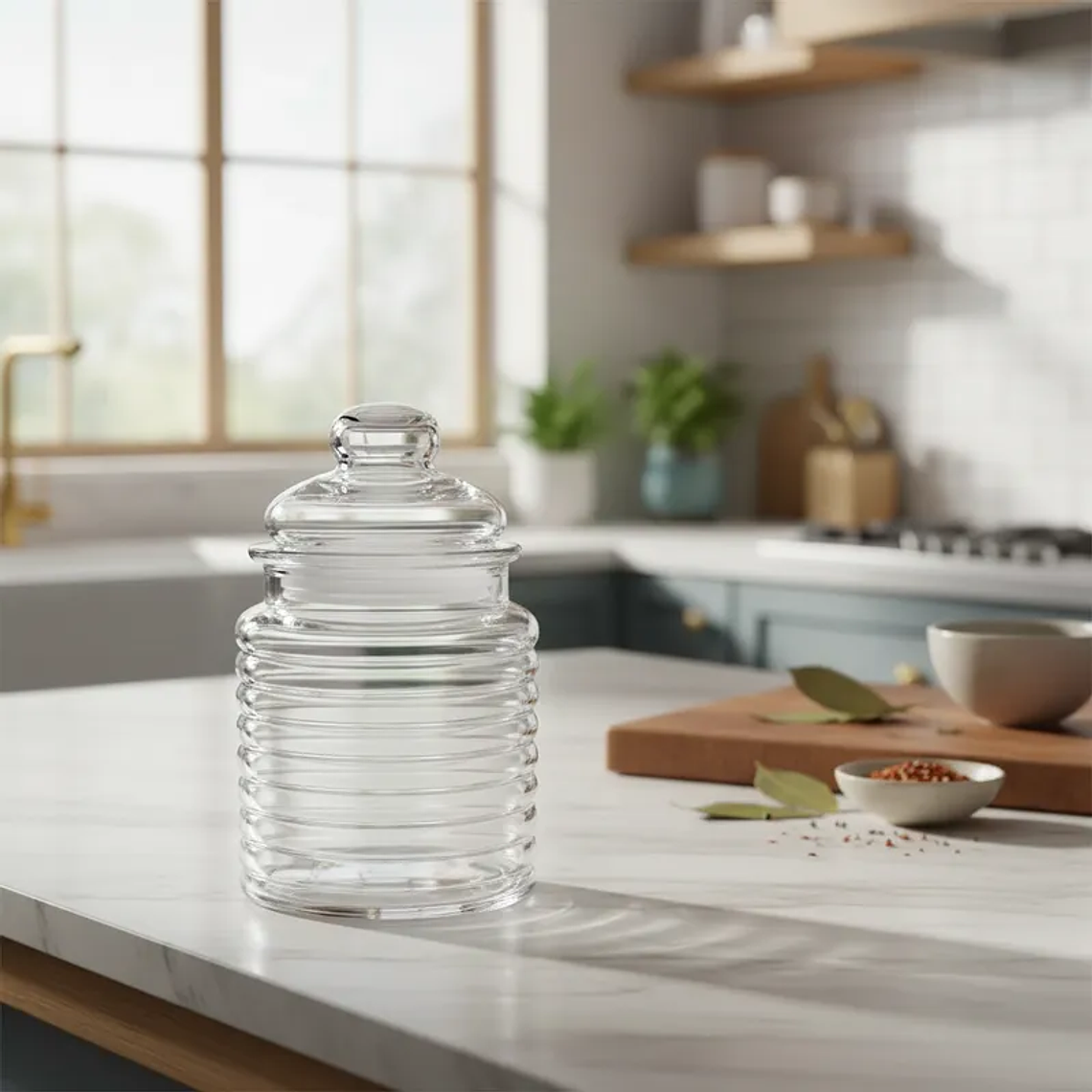 Frasco de vidrio acanalado 280ml con tapa 3