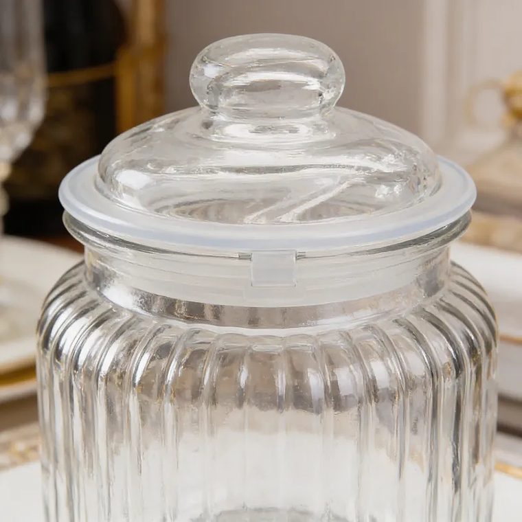 Frasco de vidrio acanalado 280ml con tapa 4